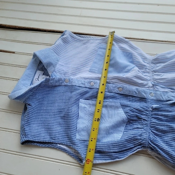 Japna Women's Dress Blue White Striped Sleeveless Elast Waist Shirt Button Sz XS - Picture 2 of 13